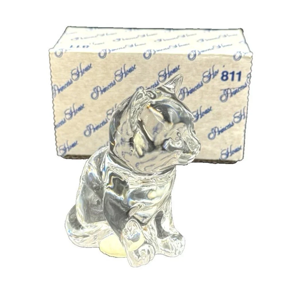 Princess House 24% Lead Crystal Paperweight -Kitten Cat Figurine Original Box
